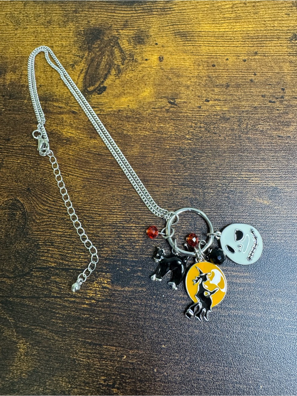 4/$20 Halloween Witch & Skull Charm Necklace - Orange & Black Jack Skellington - Picture 2 of 3